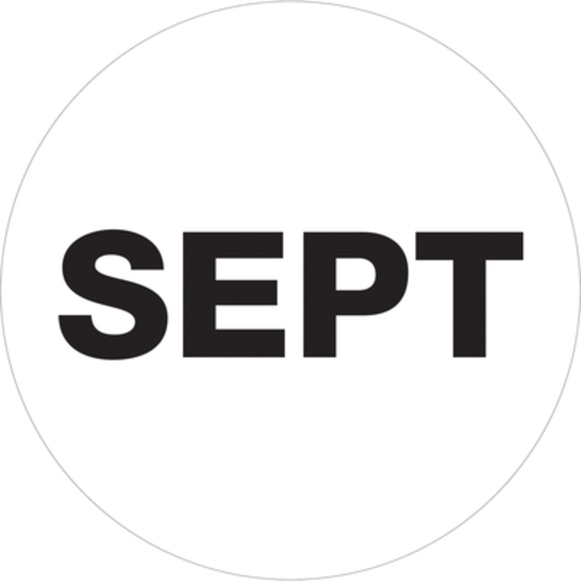 Stock Packaging Circle Labels — 1in., White, "SEPT", 500 Pcs, Model# DL6731